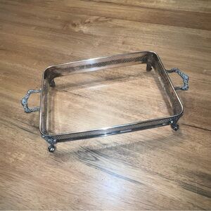 Vintage silver plate footed casserole dish holder 13x8.5”‎ great book holder!